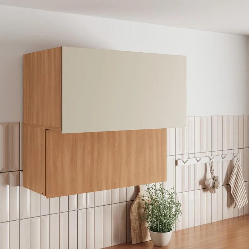 Armário Aéreo Planejado 2 Portas Basculantes 80cm Aroeira CabeCasa MadeiraOriginals Cinza/Sereno/Cedro Cinza Sereno/Cedro