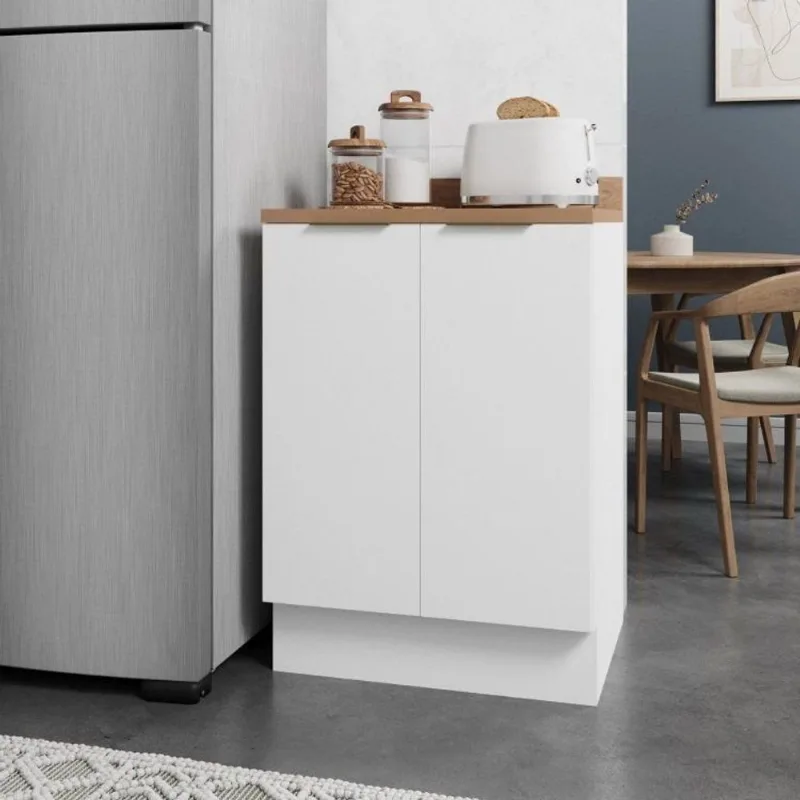 Balcão Planejado 2 Portas 60cm com Tampo com Rodapé Ipanema CabeCasa MadeiraOriginals Branco Branco