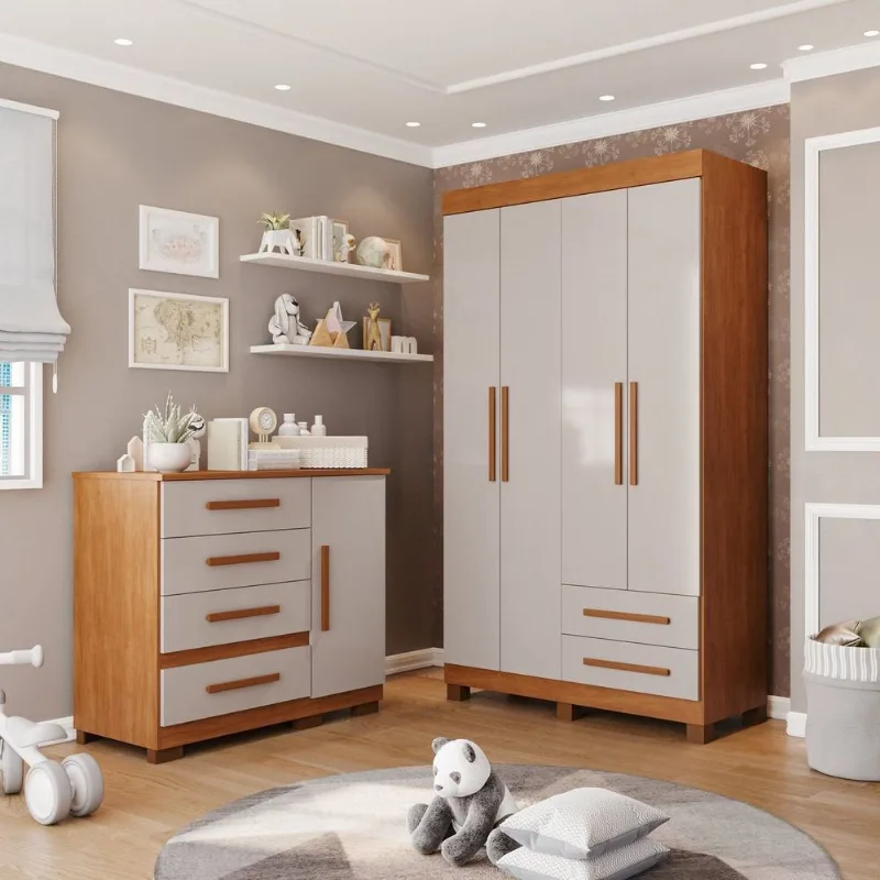Conjunto Quarto Infantil 2 Peças Aurora Espresso Móveis Marrom/Cinamomo/Off White Cinamomo / Off White