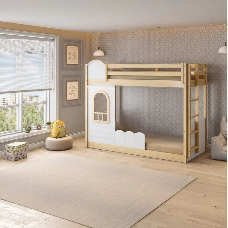 Beliche Infantil Montessoriana com LED e Janela New Garden Casatema Marrom/Branco Natural/Branco