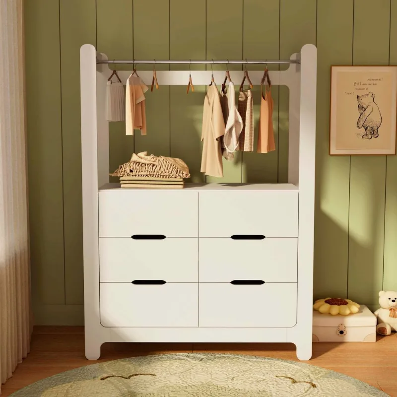 Guarda-Roupa Closet Infantil com 6 Gavetas e Cabideiro 100% MDF Olívia Branco Branco