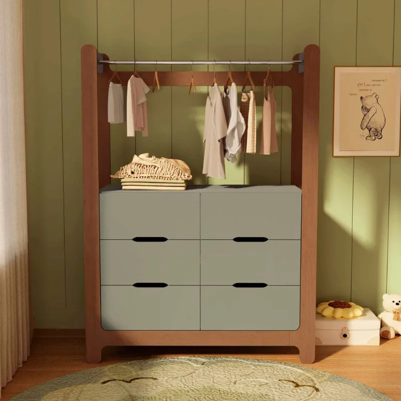 Guarda-Roupa Closet Infantil com 6 Gavetas e Cabideiro 100% MDF Olívia Verde/Verti/Castanho Verti/ Castanho