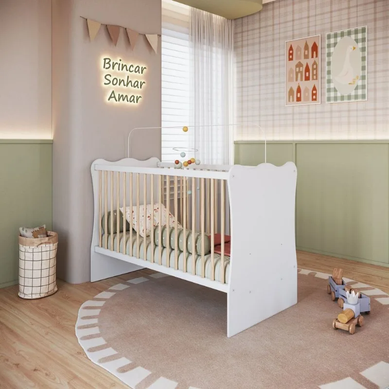 Berço Infantil em MDP 91,5x133,5cm Plasbaby Branco/Marrom Branco / Natural