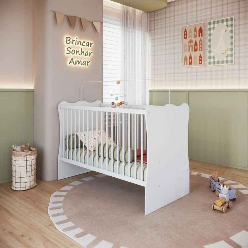 Berço Infantil em MDP 91,5x133,5cm Plasbaby Branco Branco