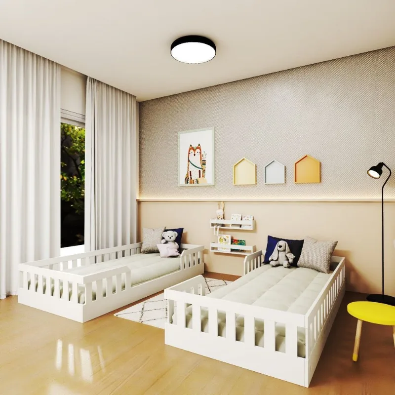Conjunto com 2 Camas Infantil Montessoriana Solteiro Cori Yescasa Branco Branco