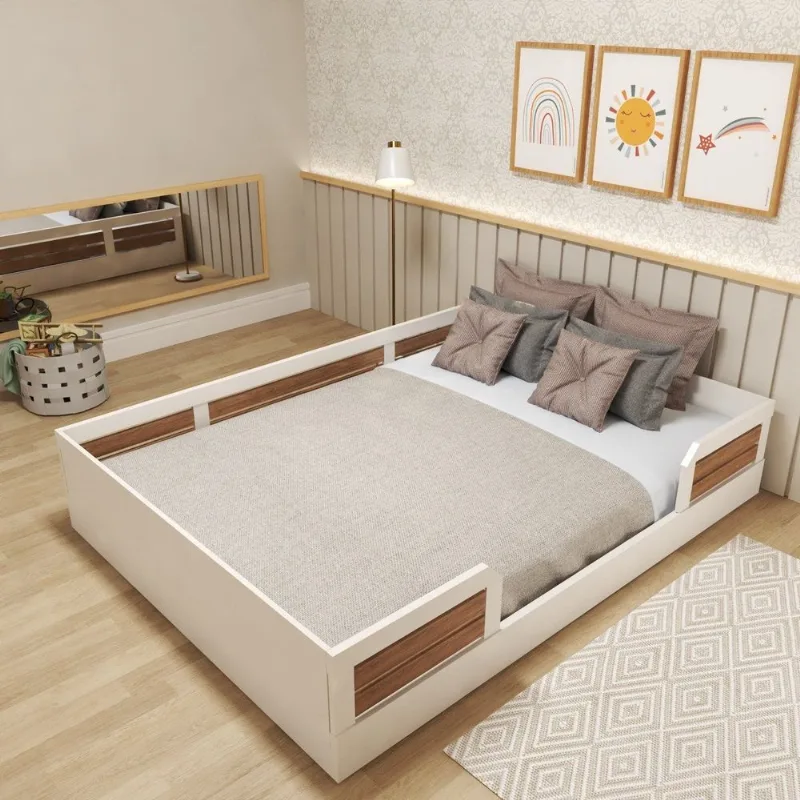 Cama Montessoriana Casal Infantil Sol Branco/Carvalho Mel Branco/Carvalho Mel