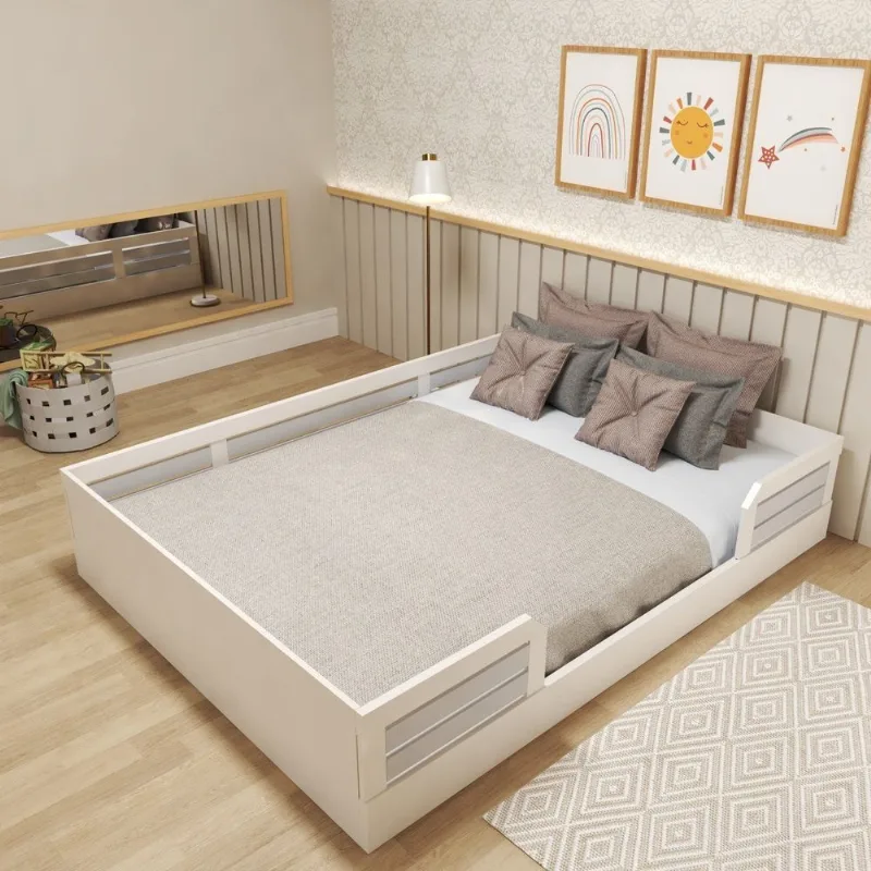 Cama Montessoriana Casal Infantil Lua Branco/Cinza Cristal Branco/Cinza Cristal