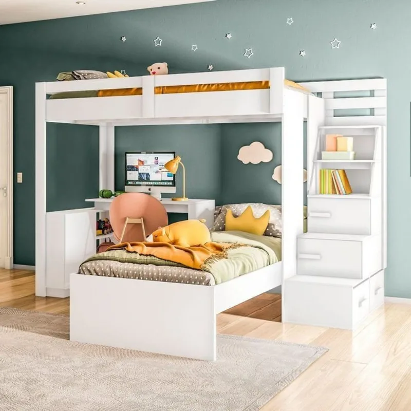 Beliche Office Infantil/Juvenil Moon com Escrivaninha em L e Escada 2 Portas e 2 Gavetas Yescasa Bra Branco
