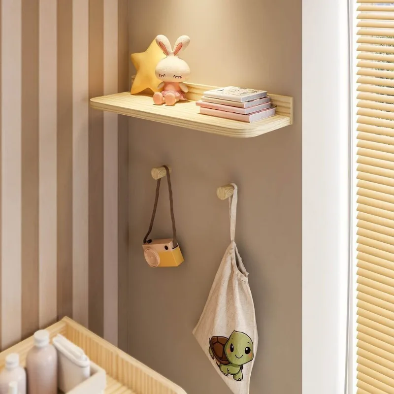 Prateleira Decorativa 60cm com 2 Cabideiros Ponto Wave Casatema Marrom Natural
