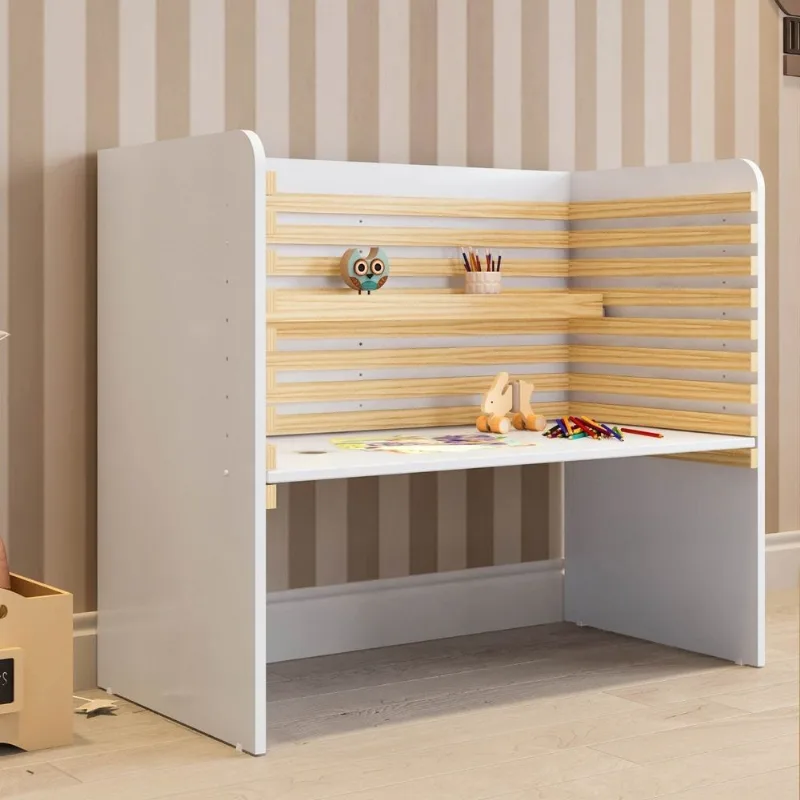 Escrivaninha Mesa Escritório Infantil e Juvenil Evolutiva Wave Casatema 90cm MDF M Branco/Natural