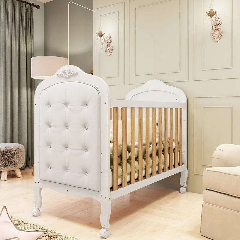 Berço Minicama 3 em 1 com Capitonê 100% MDF Maya Espresso Móveis Branco Brilho/Amêndoa Branco Brilho/Amêndoa
