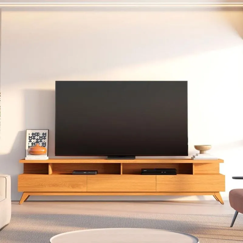 Rack Para Tv Até 75 Polegadas 100% Mdf 217cm Pés Em Madeira Maciça Yucca Cabecasa Madeiraoriginals Nature