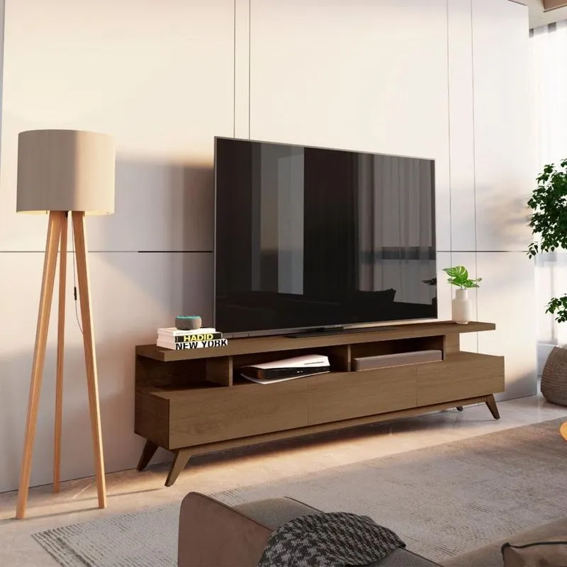 Rack Para Tv Até 72 Polegadas 100% Mdf 180cm Pés Em Madeira Maciça Yucca Cabecasa Madeiraoriginals Cedro