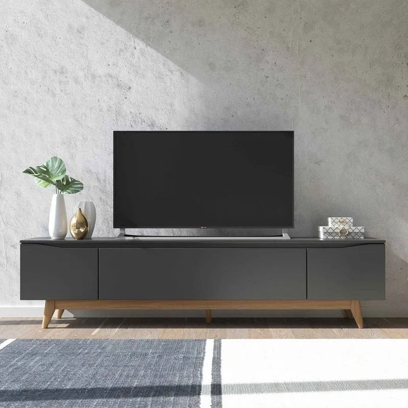 Rack Para Tv Até 75 Polegadas Mdf 184cm Pés Em Madeira Maciça Flynt Preto Touch/natural Preto Touch / Natural