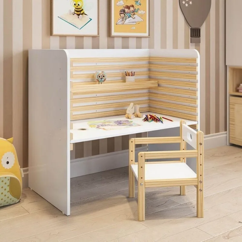 Conjunto Infantil com Escrivaninha e Cadeira Evolutiva Wave Casatema Branco/Marrom Branco/Natural