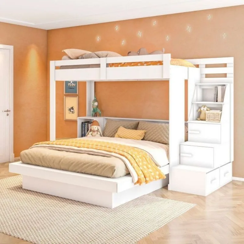 Beliche Family Infantil/Juvenil com Nichos e Escada Multifuncional Moon Yescasa Branco Branco