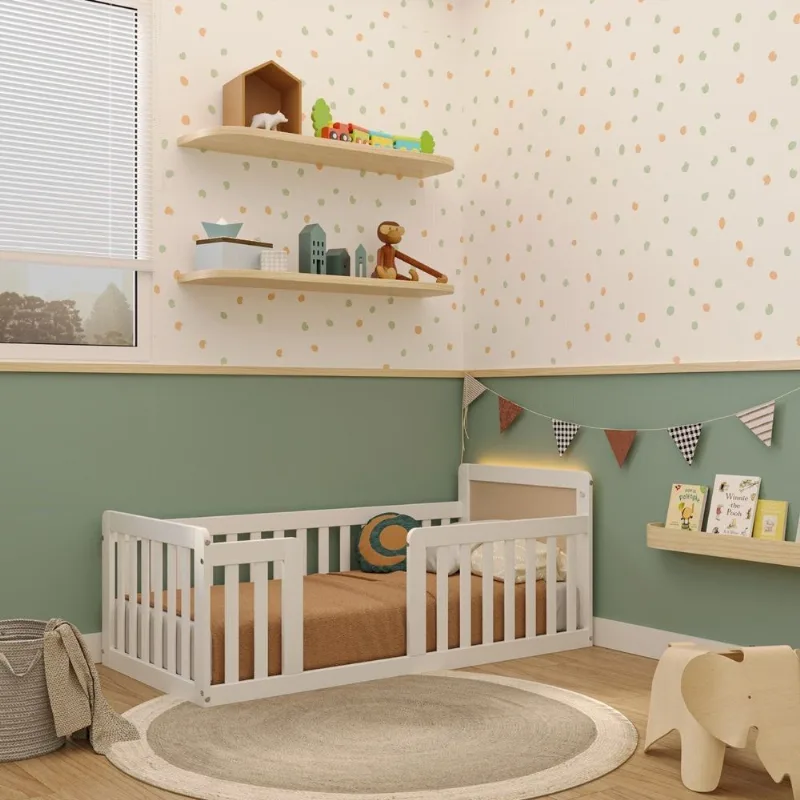 Mini Cama Montessoriana com LED Giulia Rattan Casatema Branco Branco