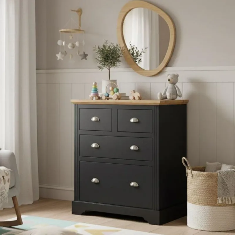 Cômoda Infantil 4 Gavetas Retrô Toledo Cinza Cinza