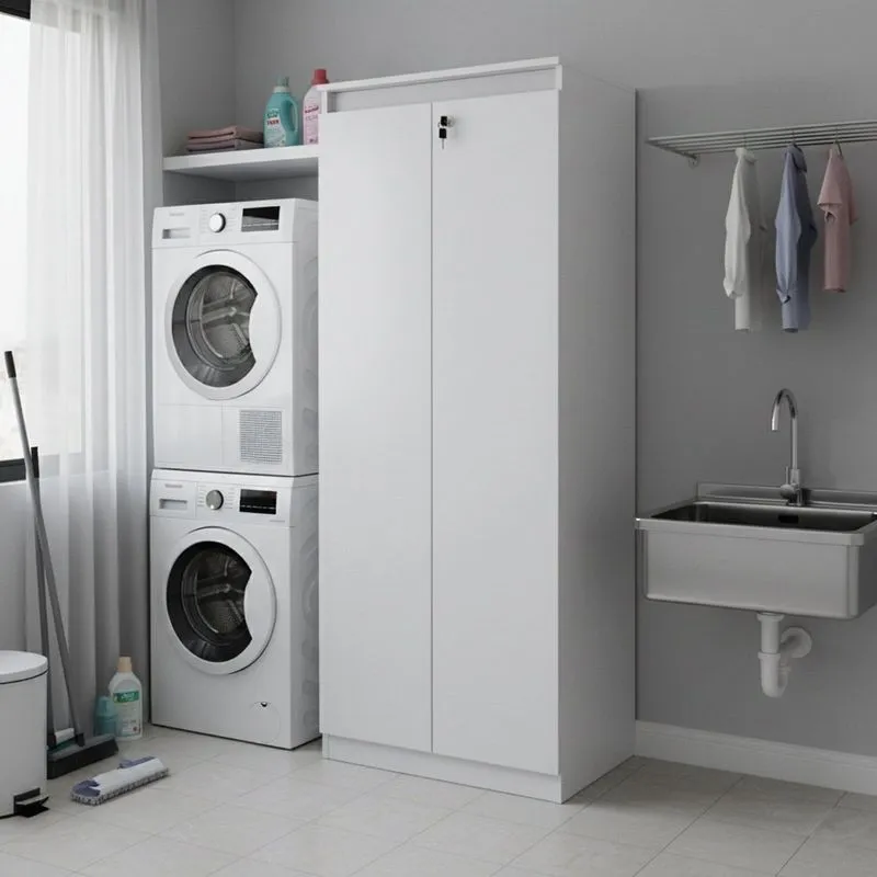 Armário Multiuso 60cm Com 3 Prateleiras 2 Portas E Chave Am Branco Branco