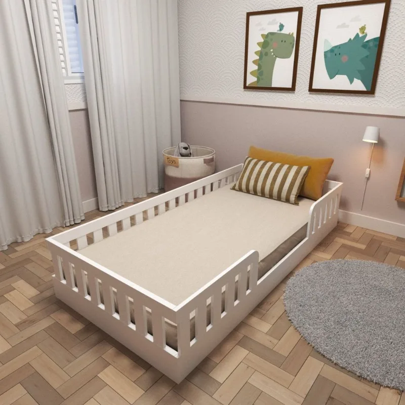 Cama Infantil Montessoriana Solteiro Sol Ii Branco Branco