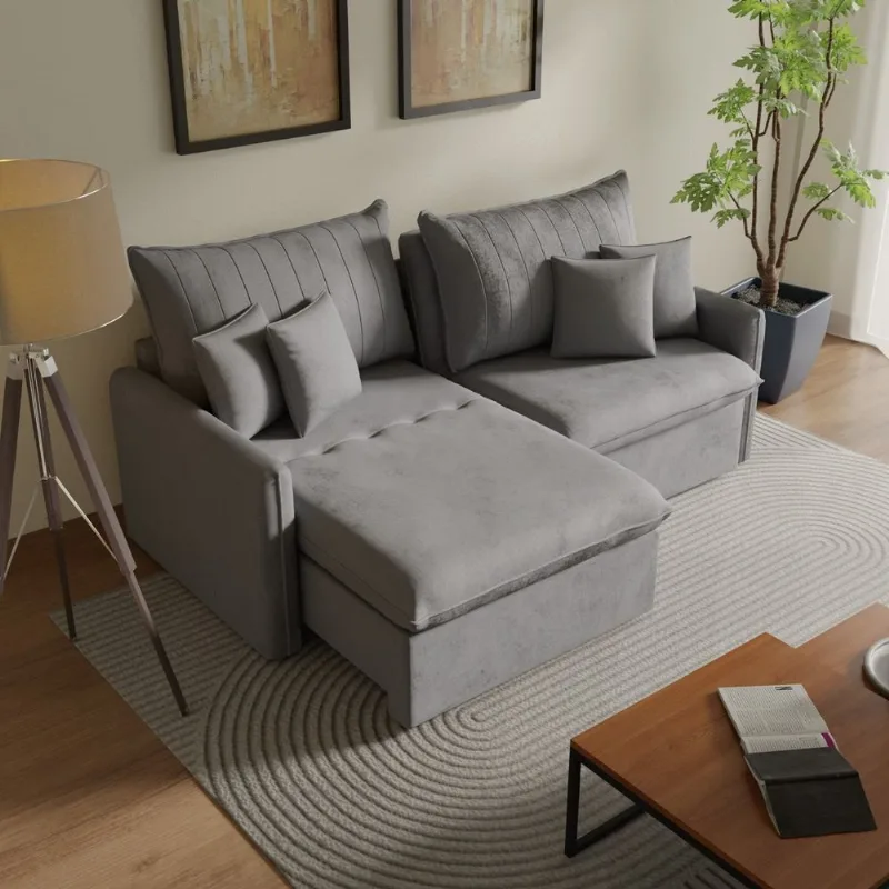Sofá Cama Casal Retrátil e Reclinável 4 Lugares Veludo Prata Colibri 220cm CabeCasa MadeiraOrigin Prata