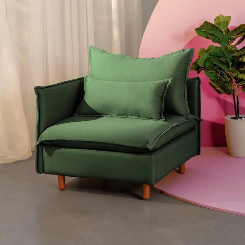 Sofá Modular Braço Lateral com Pé Madeira Sôma CabeCasa MadeiraOriginals Verde