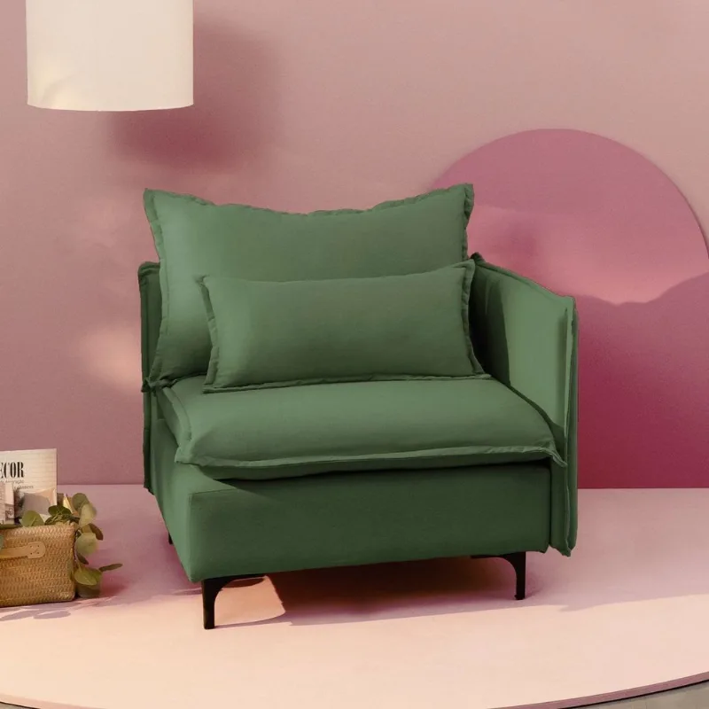 Sofá Modular Braço Lateral com Pé Metal Sôma CabeCasa MadeiraOriginals Verde Verde