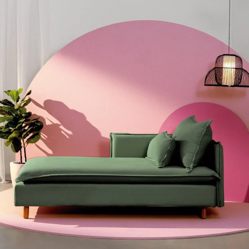 Sofá Modular Chaise Braço Lateral com Pé Madeira Sôma CabeCasa MadeiraOriginals Verde