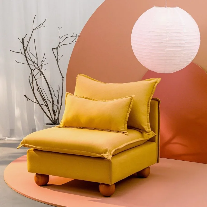 Sofá Modular com Encosto Pé Bolinha Sôma CabeCasa MadeiraOriginals Amarelo Mostarda Mostarda