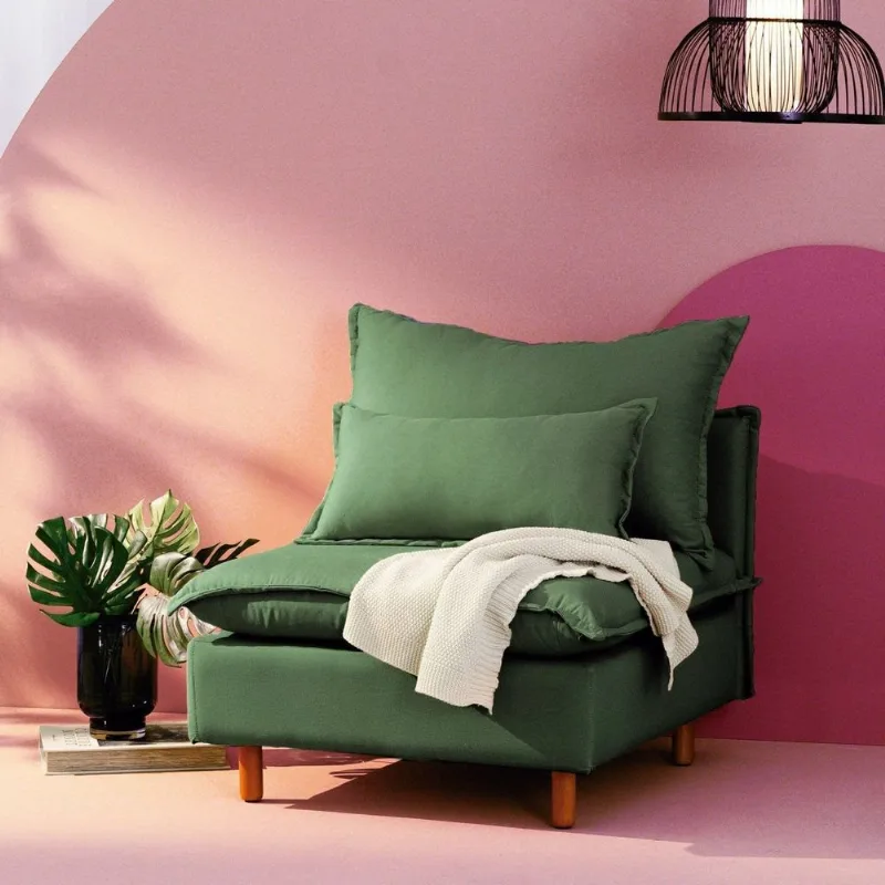 Sofá Modular com Encosto Pé Madeira Sôma CabeCasa MadeiraOriginals Verde