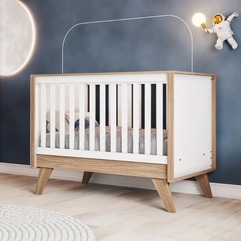 Kit Quarto de Bebê 2 Peças com Berço e Guarda-Roupa 4 Portas Noah Espresso Móveis Branco/Jequiti Branco/Jequitibá