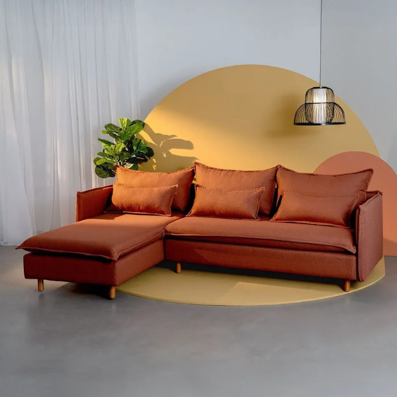 Sofá Modular 3 Lugares com Chaise e Pé Madeira Sôma CabeCasa MadeiraOriginals Mocha Mousse