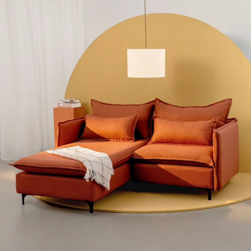 Sofá Modular 2 Lugares com Chaise e Pé Metal Sôma CabeCasa MadeiraOriginals Mocha Mousse