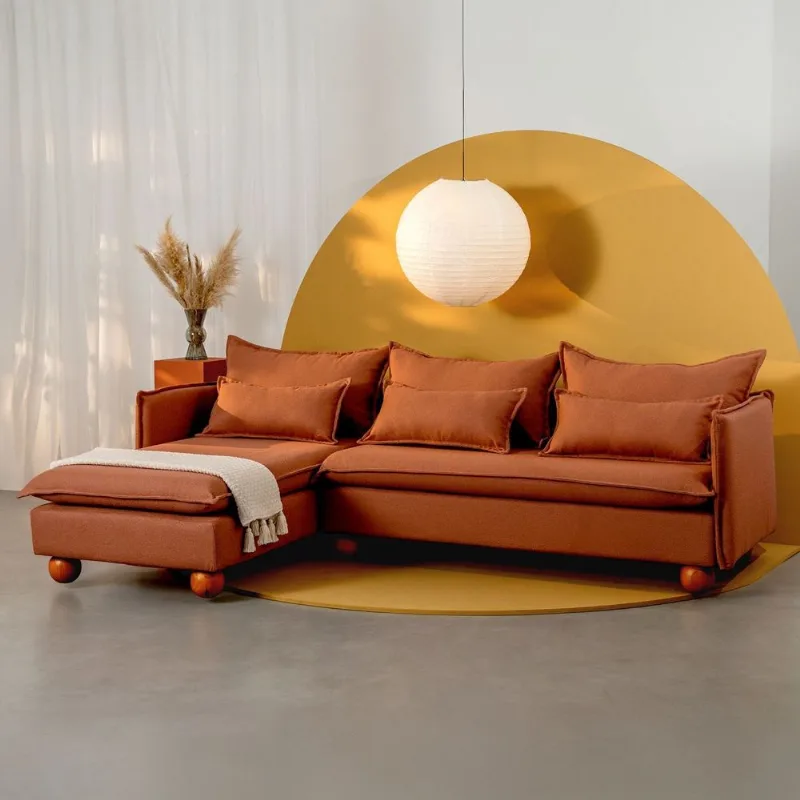 Sofá Modular 3 Lugares com Chaise e Pé Bolinha Sôma CabeCasa MadeiraOriginals Mocha Mousse