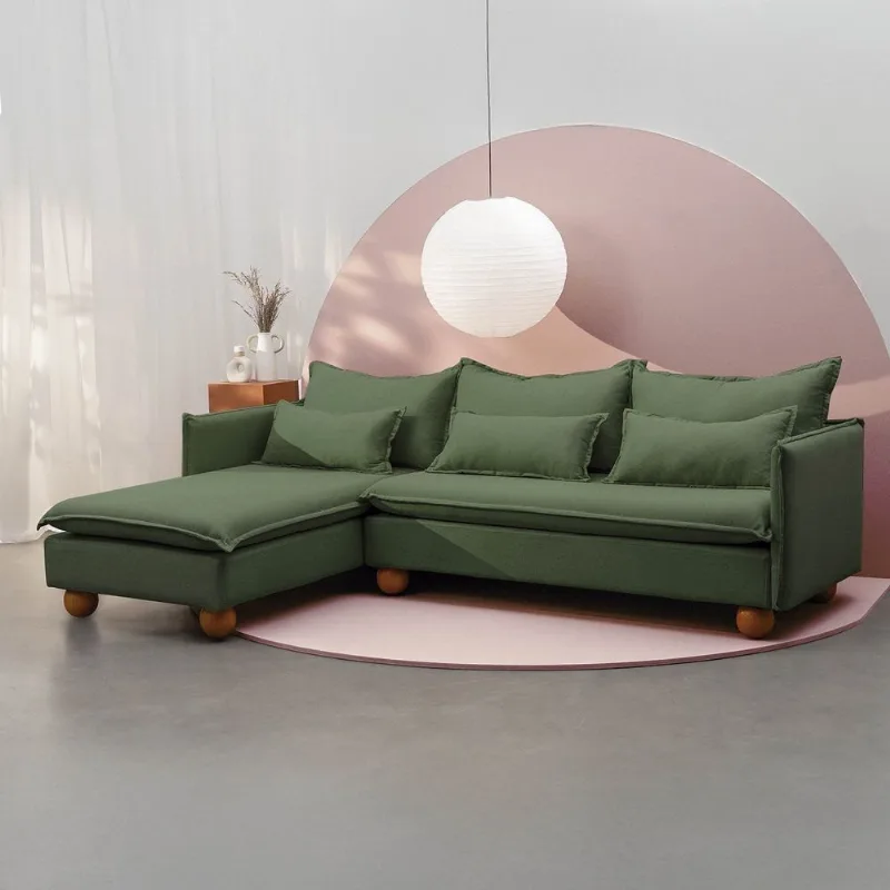 Sofá Modular 3 Lugares com Chaise e Pé Bolinha Sôma CabeCasa MadeiraOriginals Verde Verde