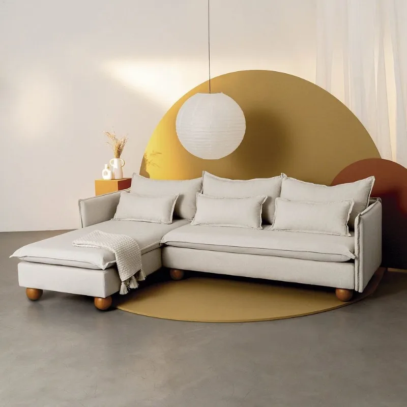 Sofá Modular 3 Lugares com Chaise e Pé Bolinha Sôma CabeCasa MadeiraOriginals Natural