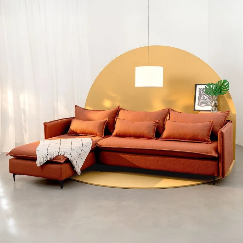 Sofá Modular 3 Lugares com Chaise e Pé Metal Sôma CabeCasa MadeiraOriginals Mocha Mousse