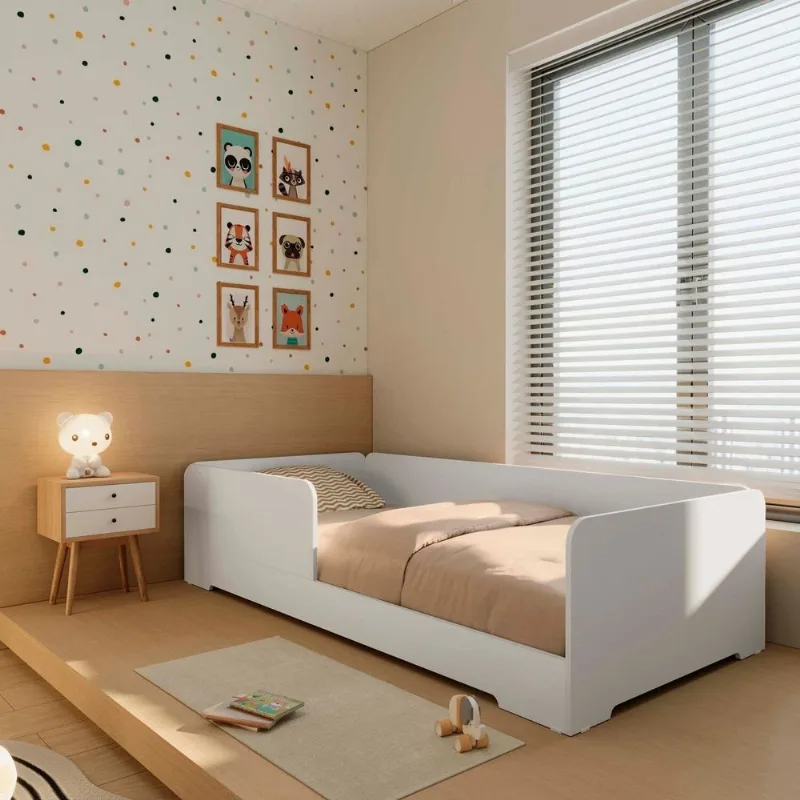 Cama Infantil de Solteiro Montessoriana em 100% MDF Premium Mark Branco/Tx Branco TX