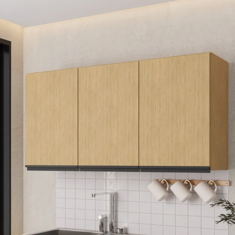 Armário Aéreo Planejado 3 Portas 120cm Nara CabeCasa MadeiraOriginals Bege/Avena Avena