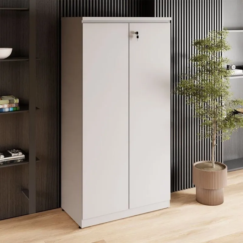 Armário Alto 160cm Para Escritório 2 Portas Com Chave Corporate F5 Cinza Cinza