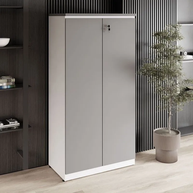 Armário Alto 160cm Para Escritório 2 Portas Com Chave Corporate F5 Cinza/sagrado/branco Cinza Sagrado/branco
