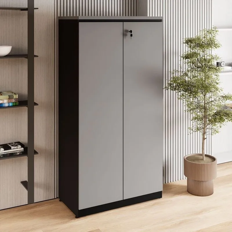 Armário Alto 160cm Para Escritório 2 Portas Com Chave Corporate F5 Cinza/sagrado/preto Cinza Sagrado/preto