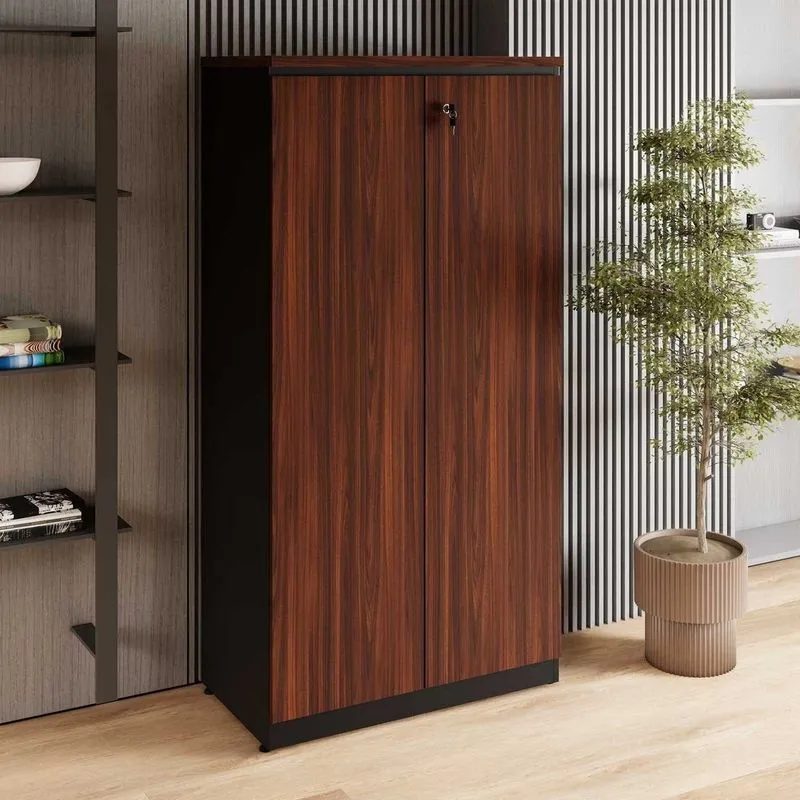 Armário Alto 160cm Para Escritório 2 Portas Com Chave Corporate F5 Marrom/louro Preto Louro Preto/preto