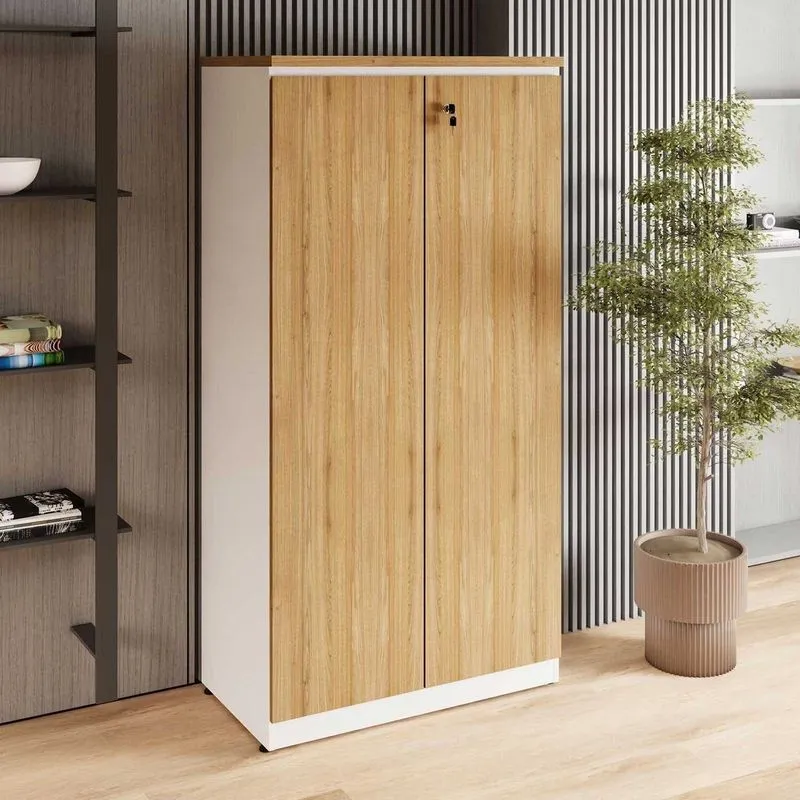 Armário Alto 160cm Para Escritório 2 Portas Com Chave Corporate F5 Marrom/macadâmia/branco Macadâmia/branco