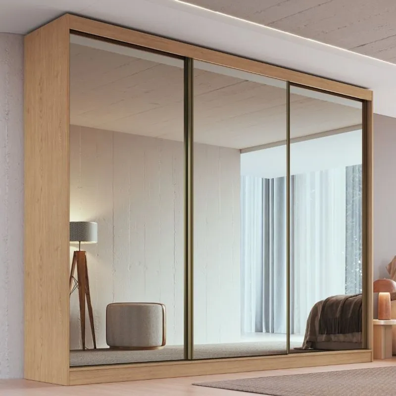 Guarda-roupa 3 Portas De Correr De Espelho 4 Gavetas 100% Mdf Imperial New Marrom/angelin Angelin/duna