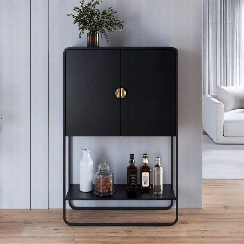 Balcão Bar 2 Portas 90cm Orgânico Pé Metal Luna Preto/nero Nero/preto