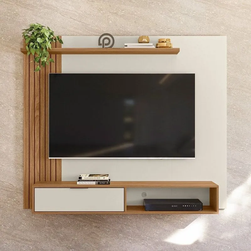 Painel Ripado Para Tv Até 65 Polegadas 160cmx136cm Nichos Berlim Off White/nature
