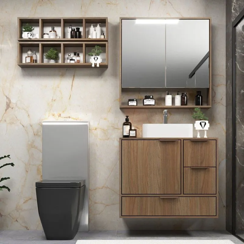 Conjunto Para Banheiro Modulado 803 Com Cuba E Espelheira 80 Cm Prime Yescasa Marrom/noce Noce