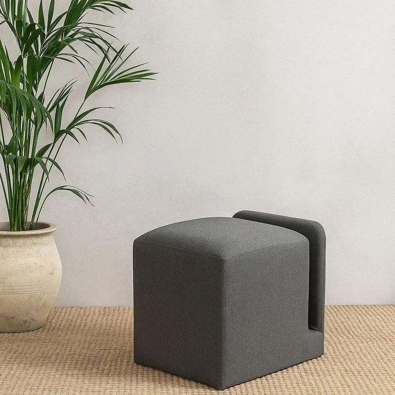 Puff Para Sala De Estar Em Linho Lenk Cinza Cinza