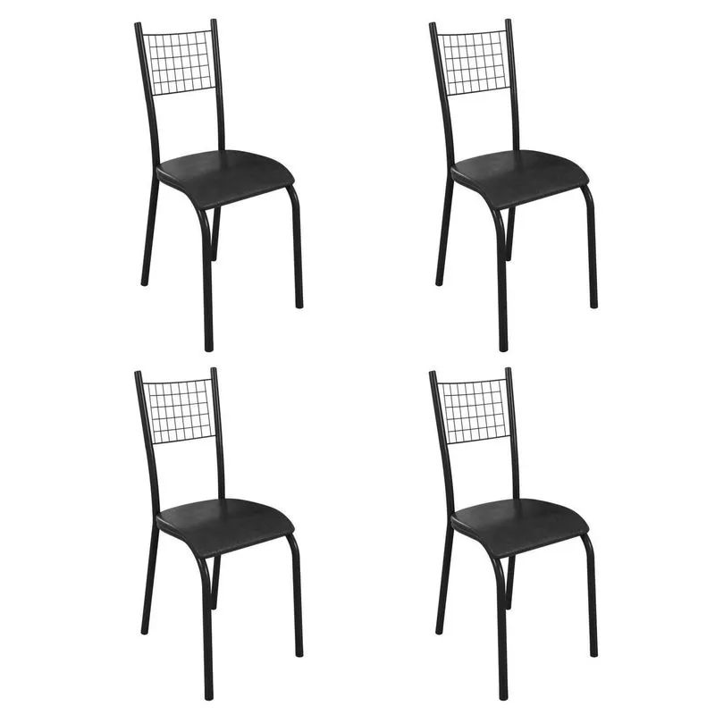 Kit 4 Cadeiras De Jantar Estofadas Industrial Tela Metálica Aço Bella Preto Preto